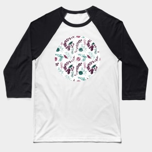 Burgundy and Green Abstract Leaves Pattern Baseball T-Shirt